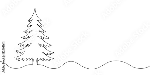 A single continuous line of pine trees, vector illustrator
