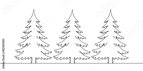 A single continuous line of pine trees, vector illustrator
