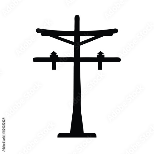 A silhouette of a power pole with insulators against a white background.