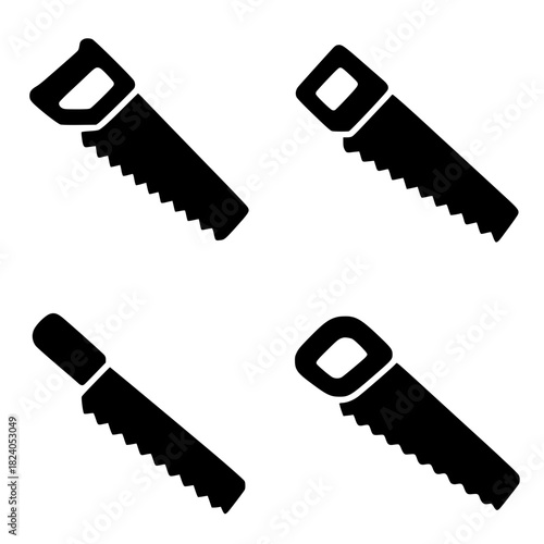 4 saw illustration icons, black, transparent background