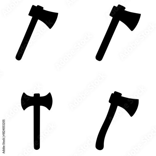 4 axe illustration icons, black, transparent background