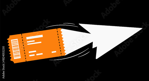 Orange ticket with white arrow symbolising fast access and navigation with vector style in black
