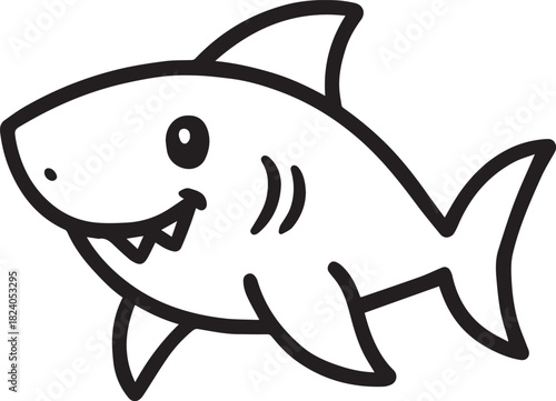 An adorable illustration of a charming shark. Drawn in a simple, friendly style, this cheerful creature is sure to bring a smile to your face.