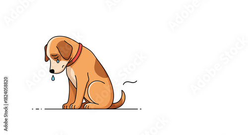 Sad Puppy with Drool: A Heartbreaking Cartoon Illustration.