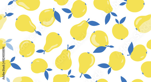 Vibrant Yellow Pear Pattern on White Background.