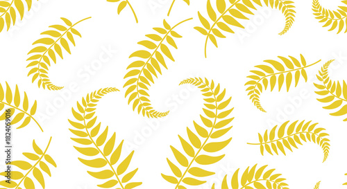 Golden Fern Fronds on White: A Seamless Botanical Pattern.