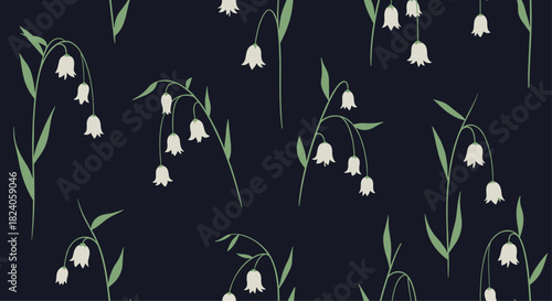Lily of the Valley Floral Pattern on Dark Background.