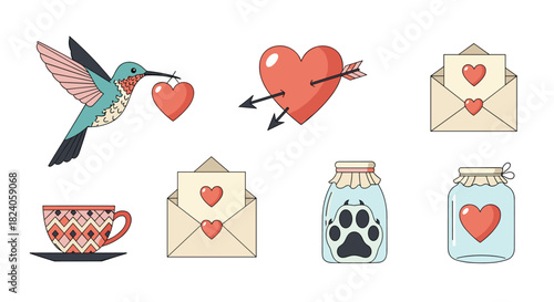 Valentines Day Icons: Love Hearts and Affectionate Symbols.
