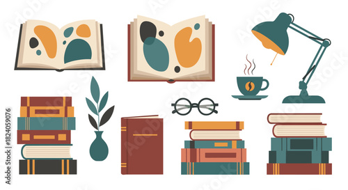 Cozy Reading Nook with Books and Coffee Illustration.