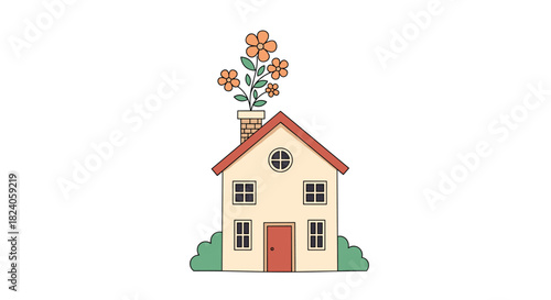 House with Flowers Growing from Chimney: A Symbol of Growth.