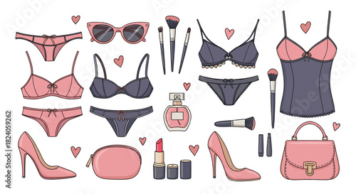 Fashionable Essentials: Lingerie Makeup and Accessories Collection.