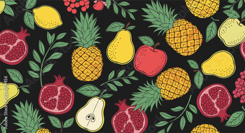 Vibrant Fruit Medley: A Colorful and Fresh Pattern.