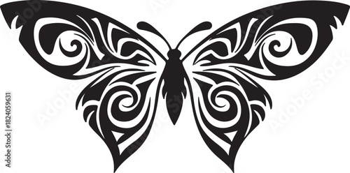 Elegant black butterfly tattoo vector design for nature-inspired insect art and tribal wing decoration