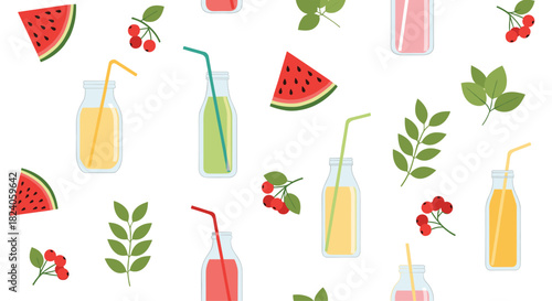 Refreshing Fruit Juice Pattern with Watermelon and Berries.