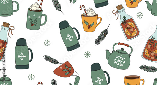 Cozy Winter Drinks and Warm Beverages Pattern.