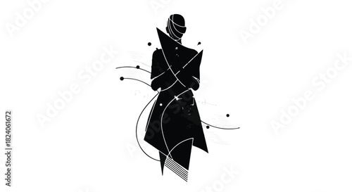 Abstract silhouette of a person with flowing lines and dots, suggesting mystery and elegance.