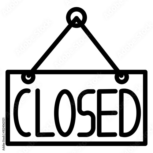 Outline vector icon of hanging sign with bold "CLOSED" text for store status.