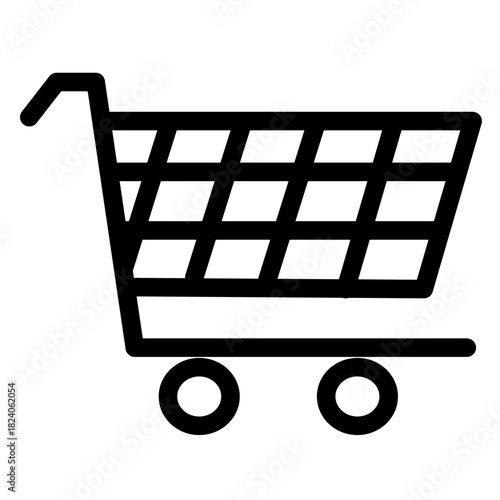Outline vector icon of empty shopping cart or trolley for online retail.