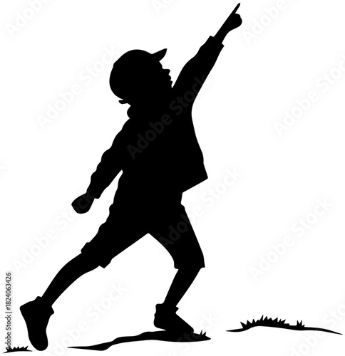 Child Reaching Up on Uneven Ground Silhouette – Vector Illustration
