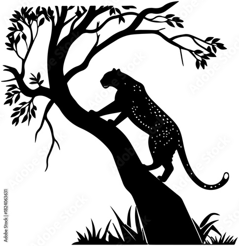 Leopard Climbing Tree Silhouette – Vector Illustration
