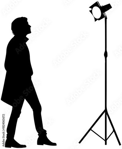 Person Looking at Studio Light Silhouette – Vector Illustration