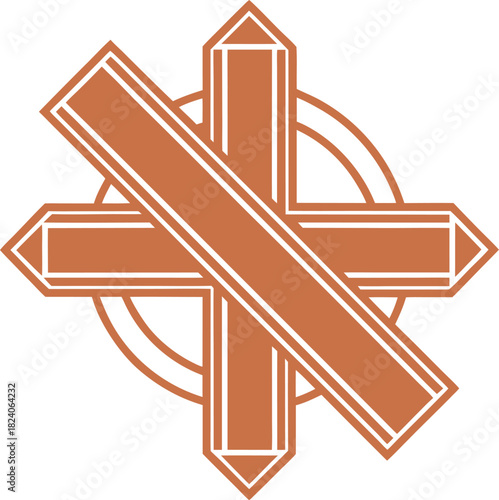Orange Celtic Cross Symbol on White Background Keywords: celtic cross, symbol, religion