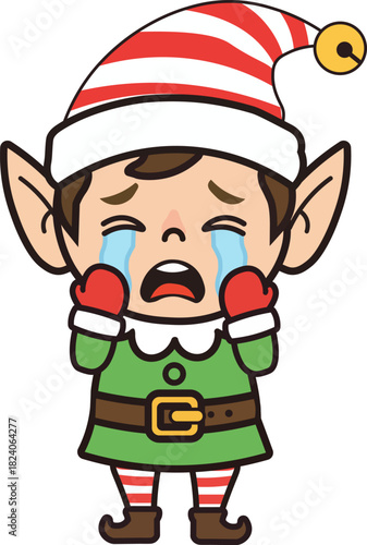 Christmas elf emotions: sad little Christmas elf crying big tears