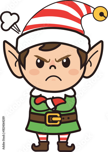 Christmas elf emotions: angry Christmas elf with steam and arms crossed