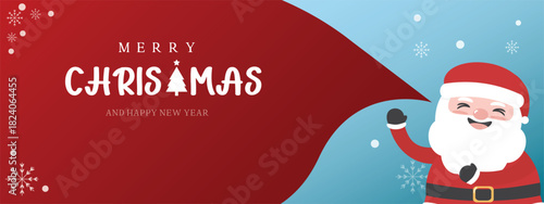 Cute Santa Claus with happy face concepts Merry Christmas and Happy new year. Cartoon character for Christmas card, banner, background and decoration element vector flat illustration with copy space.