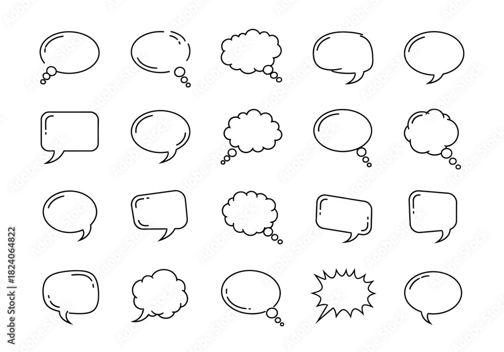 Fototapeta premium Collection of Black and White Speech Bubbles with Various Shapes and Styles.