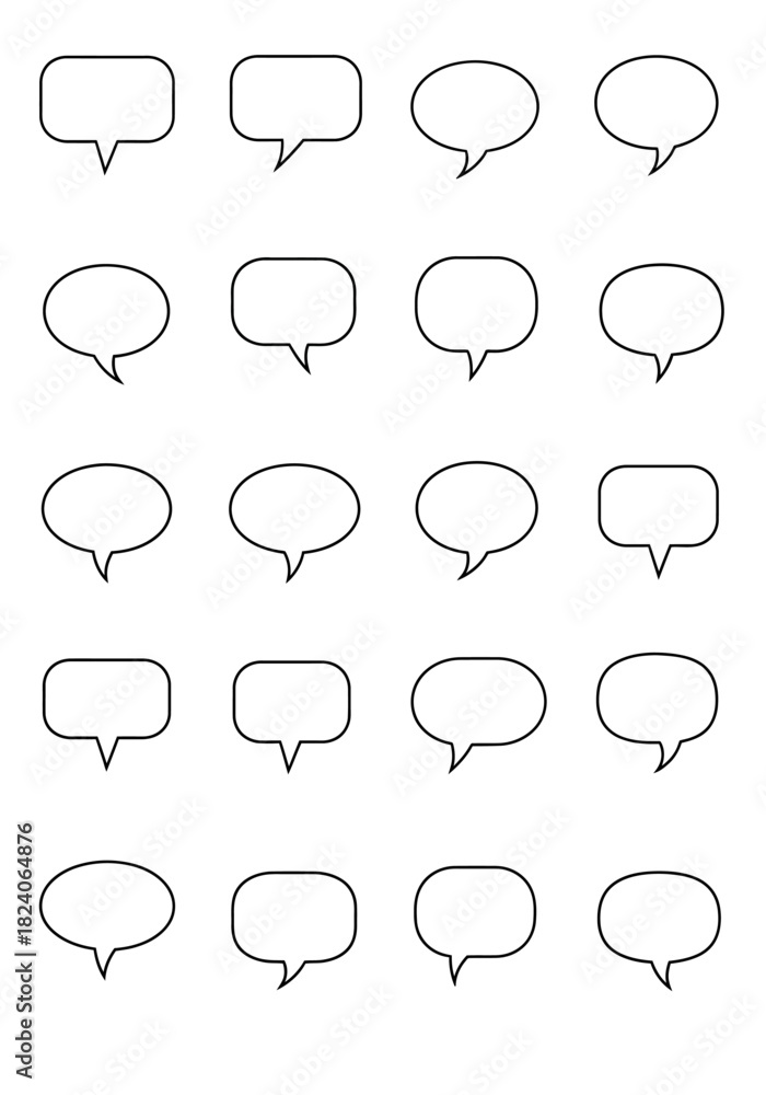 Fototapeta premium Collection of Black Outline Speech Bubbles with Various Shapes.