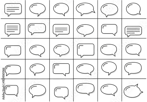 Collection of Various Speech Bubbles Outlines for Communication and Messaging.