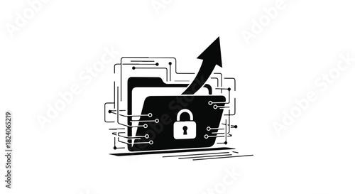 Digital security concept with locked folder and upward arrow symbolizing data protection and growth