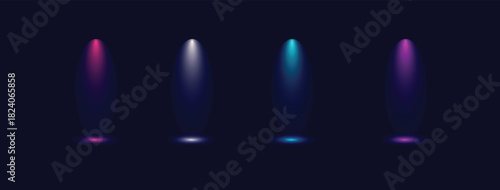 Abstract colorful spotlights shining upward on dark background creating a sense of mystery excitement and visual appeal for creative projects and designs