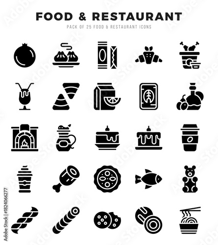 Vector icons set of Food and Restaurant. Glyph style Icons.