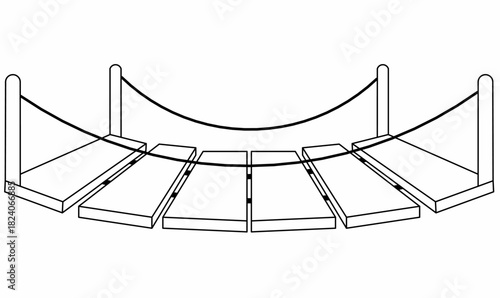 Suspension bridge icon.outline,curved ropes,towers and deck planks in perspective.for engineering, construction, travel and landmark concepts, transportation.