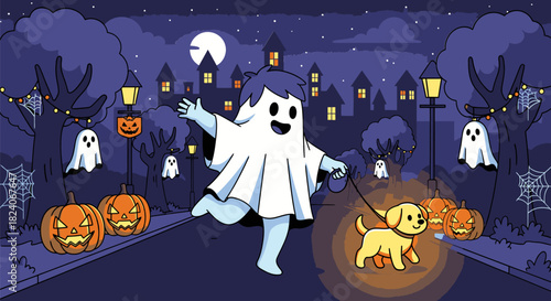 Ghostly Fun A Child and Dogs Halloween Adventure.
