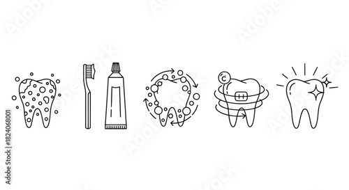 Dental hygiene and health outline icons