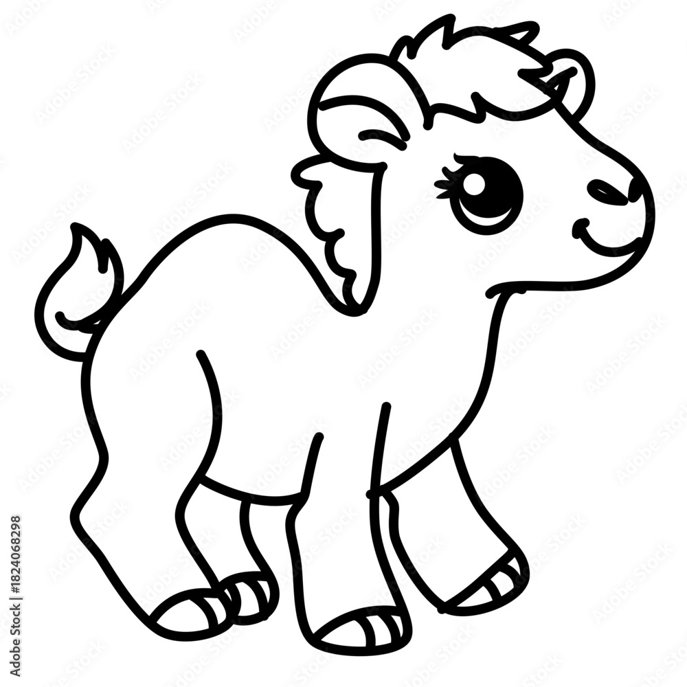 Fototapeta premium Cute goat line art icon, ideal for farm, mountain themes, or illustrating playful, sturdy, and minimalist animal designs.