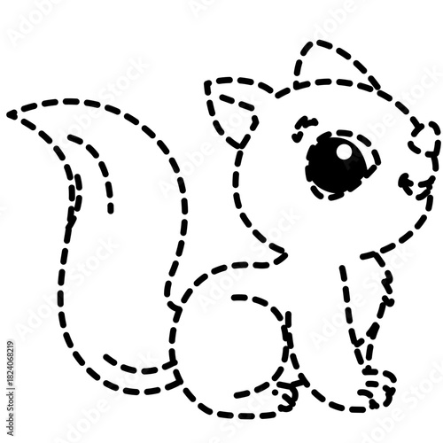 Cute dotted squirrel line art icon, perfect for coloring, spring themes, or illustrating charming, approachable animal designs.