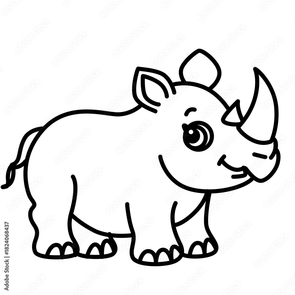 Fototapeta premium Cute rhino line art icon, perfect for safari, zoo, or illustrating strong, friendly, and minimalist animal illustrations.
