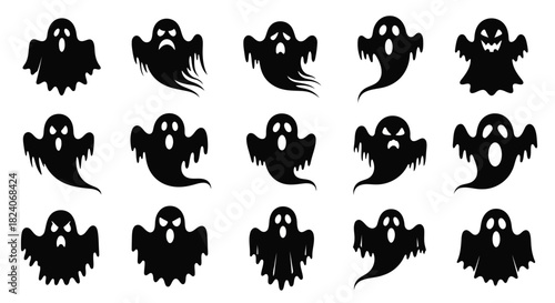 Halloween ghost silhouettes set