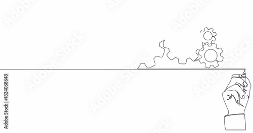 Self drawing line animation Hand draws gears machine gears wheel Engine gear technology continuous one single line drawn concept video