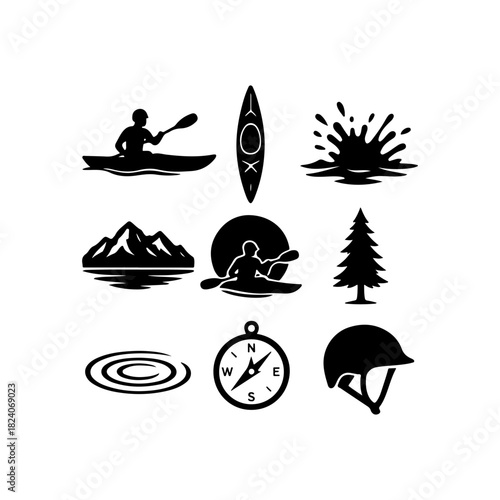 Kayaking and outdoor adventure icons collection
