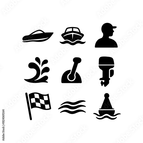 Nautical icons representing boating activities and equipment