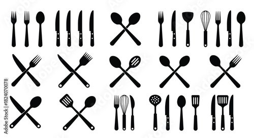 Collection of cooking tools silhouettes on