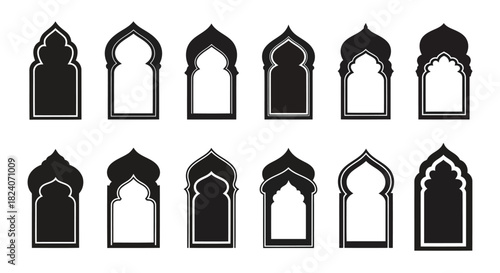 Set of diverse islamic arch shapes and silhouettes