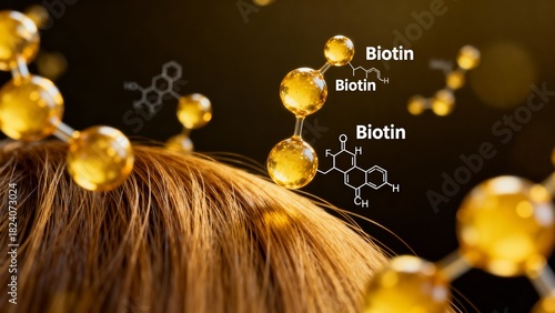 Discover vibrant hair with Biotin's molecular magic, enhancing shine and strength for a healthy, radiant glow, perfect for beauty and wellness campaigns