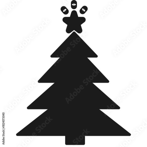 Outline vector icon of Christmas pine tree with star topper decoration.