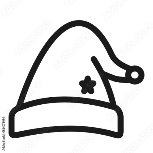 Outline vector icon of classic Santa Claus hat with pom pom.